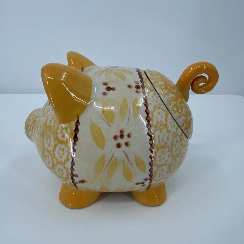TEMPTATIONS BY TARA Old World Yellow Flower PIG Spice/Tea/Coffee Holder Kitchen